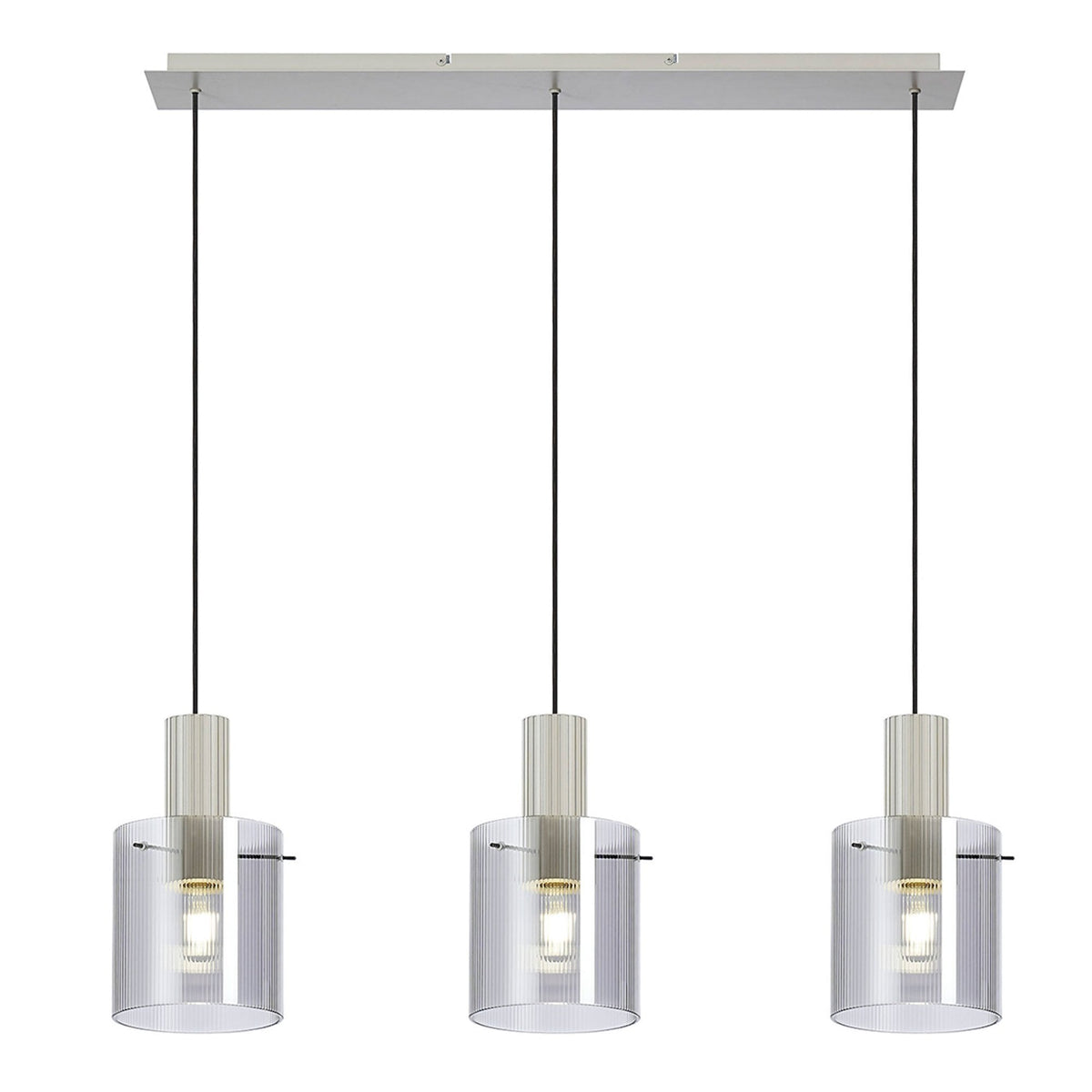 Belstone Fine Ribbed Triple Drop Linear Pendant in Beige Stone with Smoke Glass