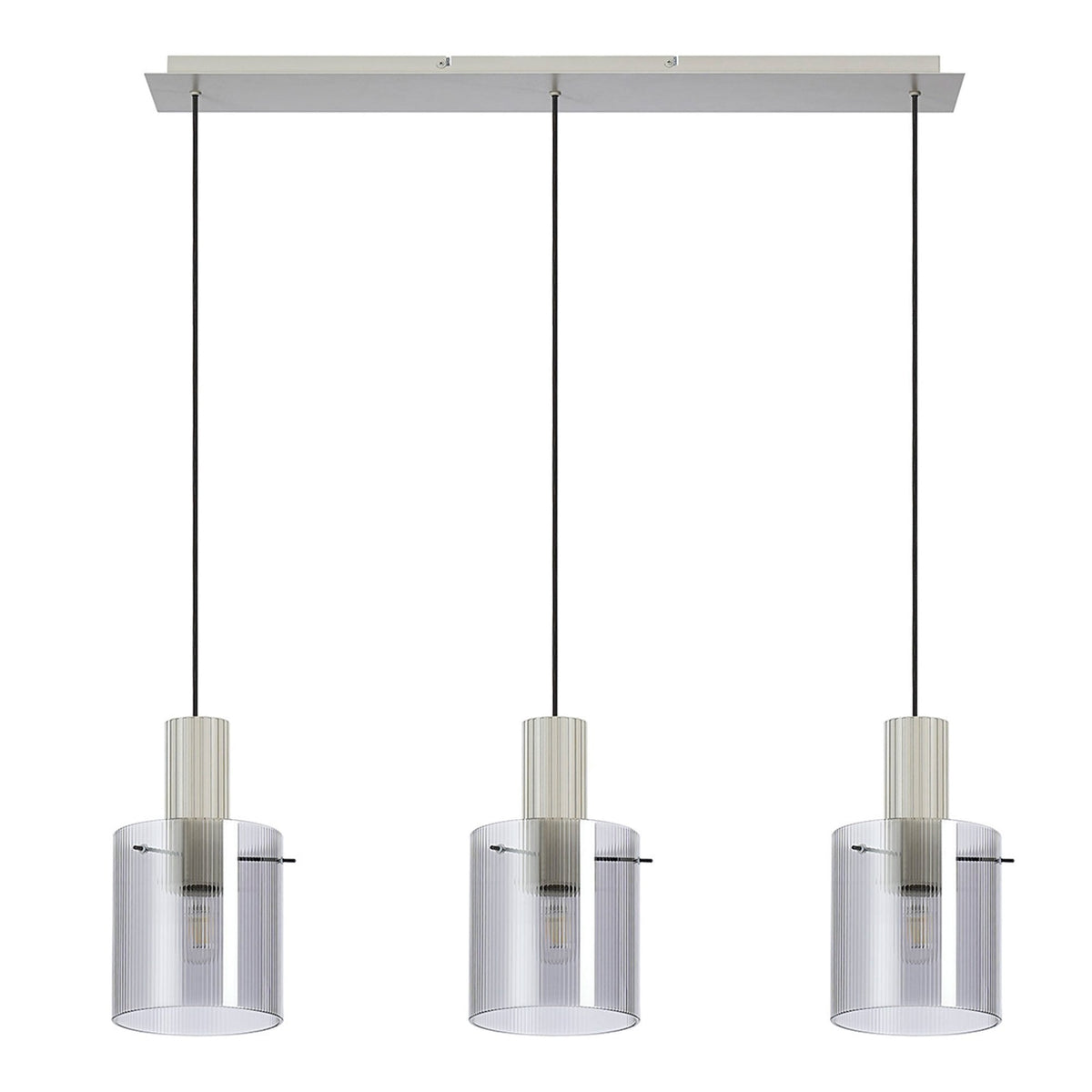 Belstone Fine Ribbed Triple Drop Linear Pendant in Beige Stone with Smoke Glass
