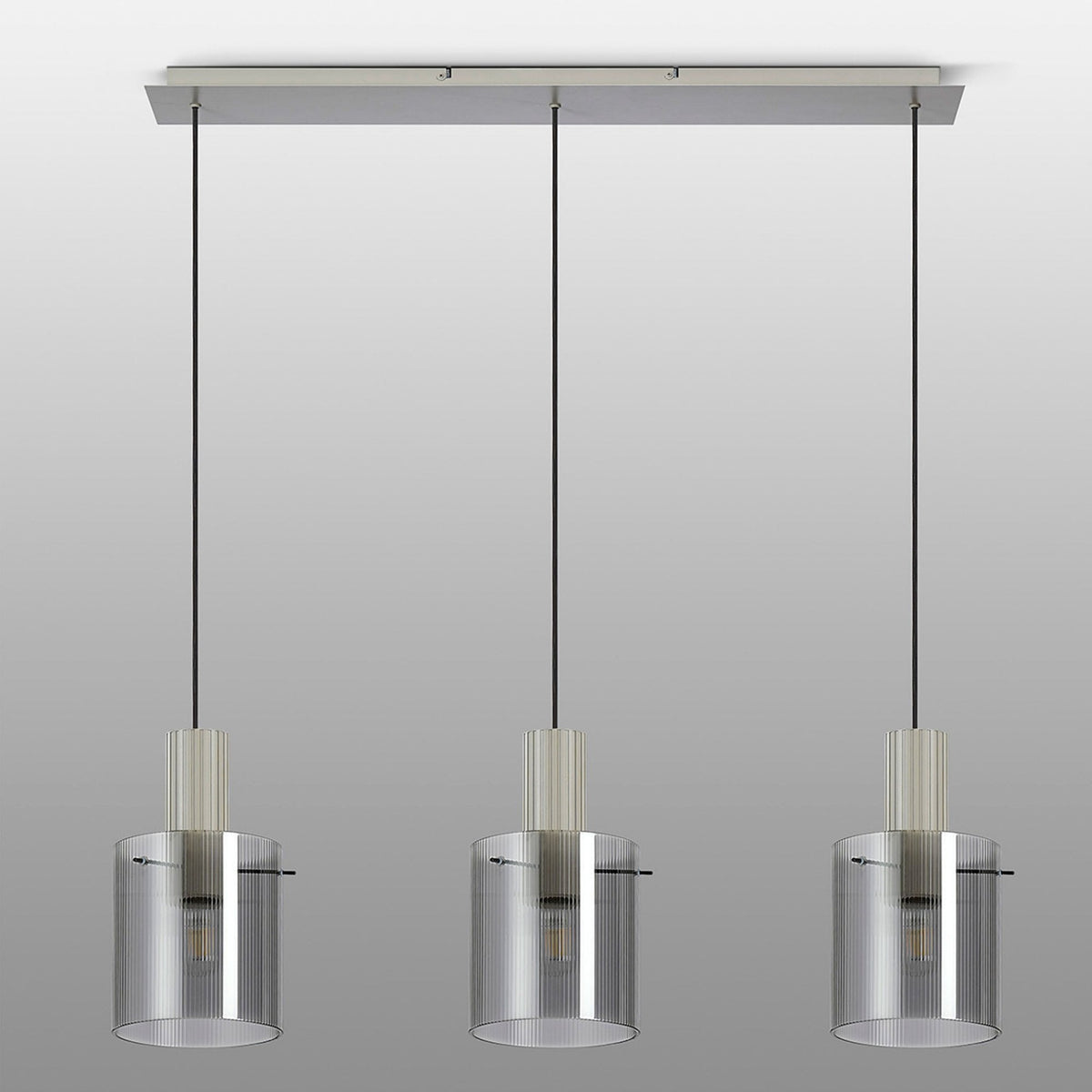 Belstone Fine Ribbed Triple Drop Linear Pendant in Beige Stone with Smoke Glass