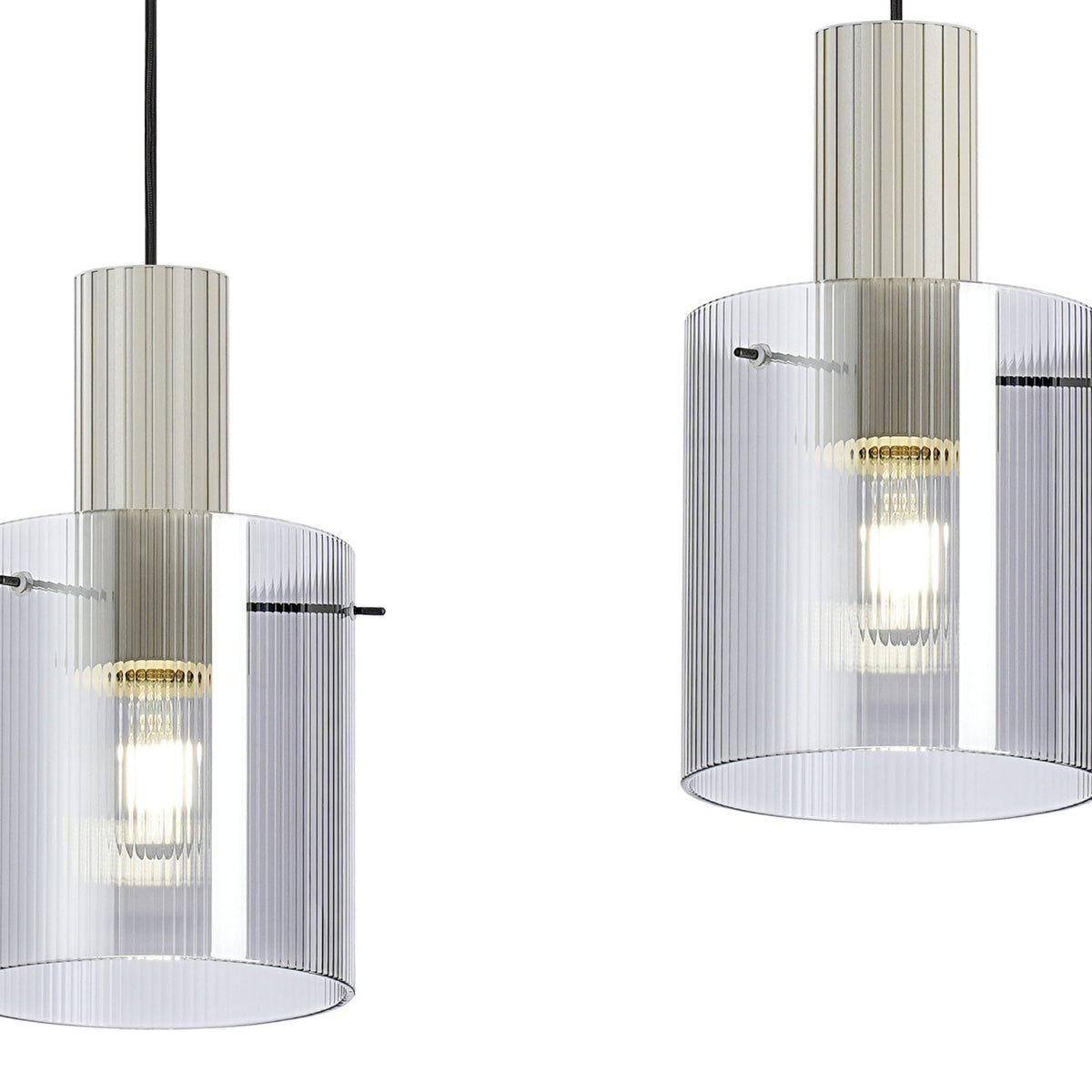 Belstone Fine Ribbed Triple Drop Linear Pendant in Beige Stone with Smoke Glass