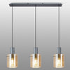 Belstone Fine Ribbed Triple Drop Linear Pendant in Dark Grey with Amber Glass