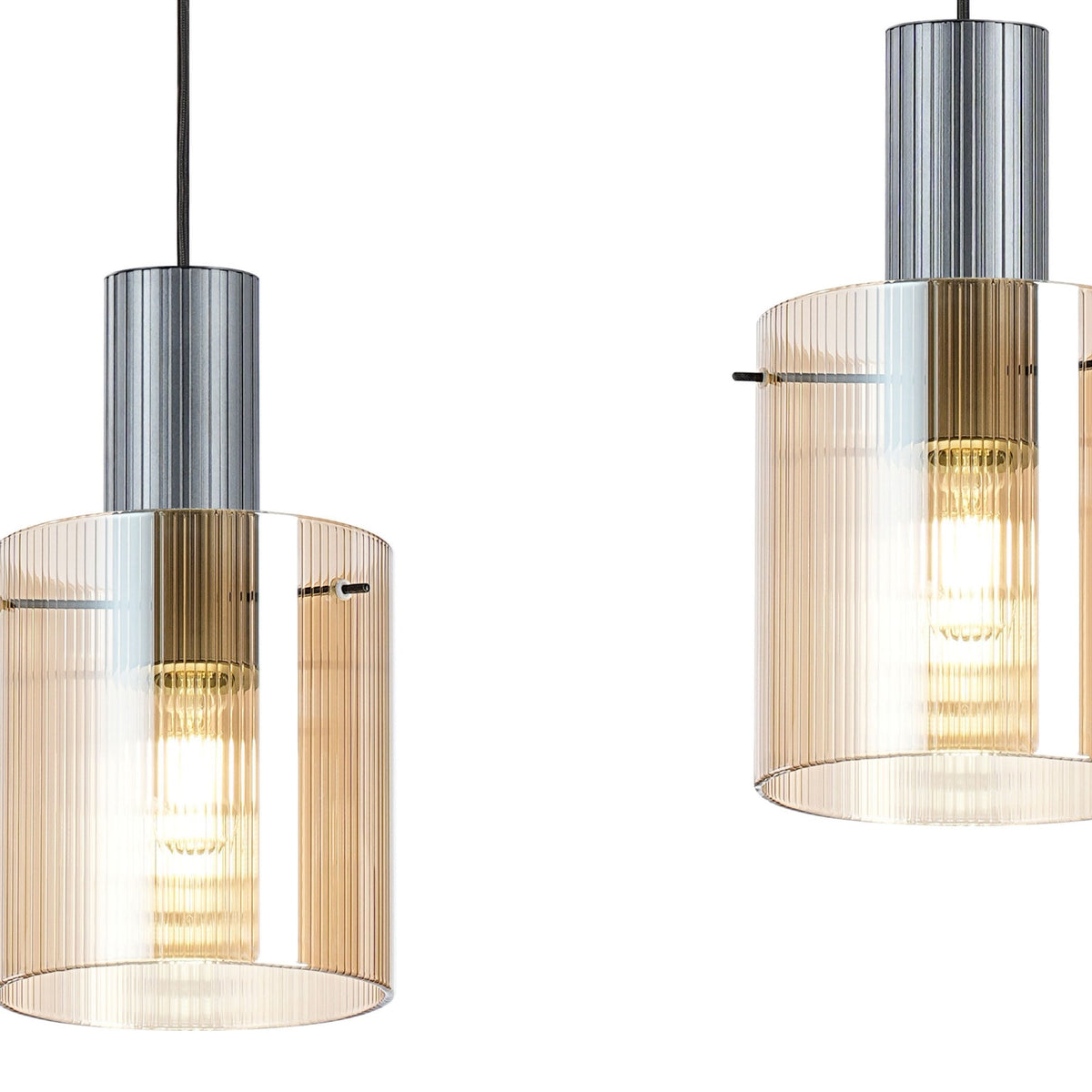 Belstone Fine Ribbed Triple Drop Linear Pendant in Dark Grey with Amber Glass