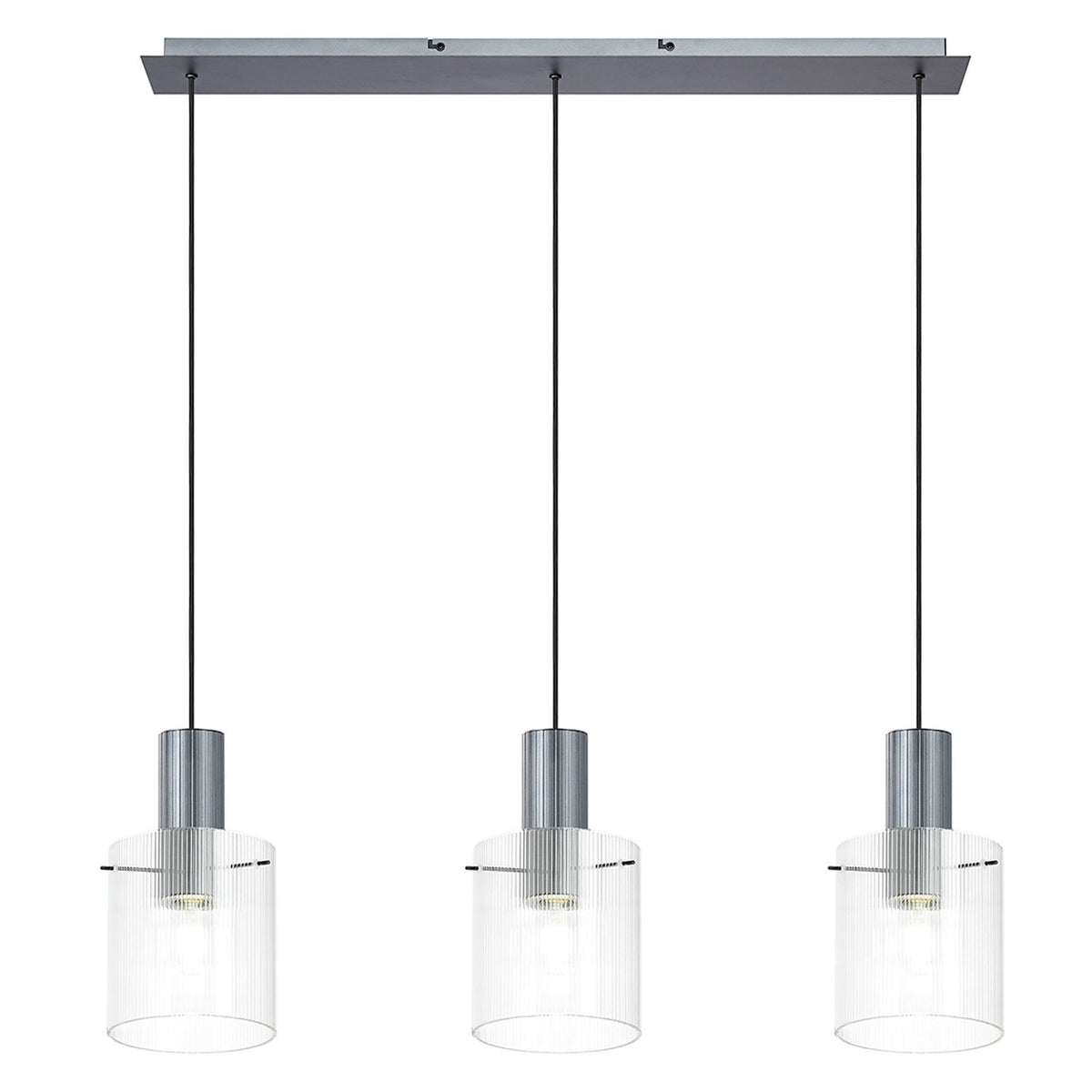Belstone Fine Ribbed Triple Drop Linear Pendant in Dark Grey with Clear Glass