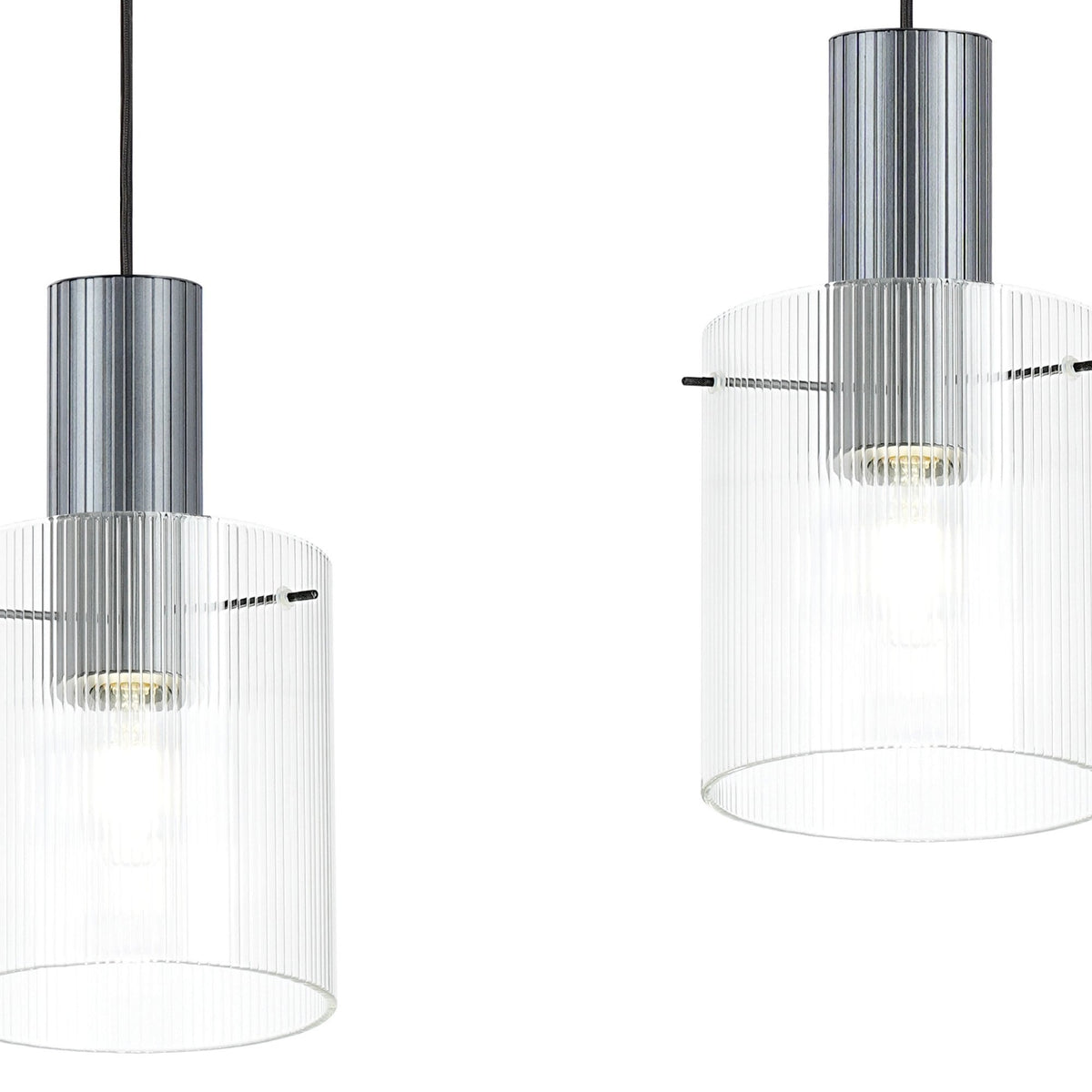Belstone Fine Ribbed Triple Drop Linear Pendant in Dark Grey with Clear Glass