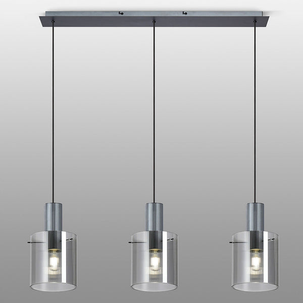 Belstone Fine Ribbed Triple Drop Linear Pendant in Dark Grey with Smoke Glass