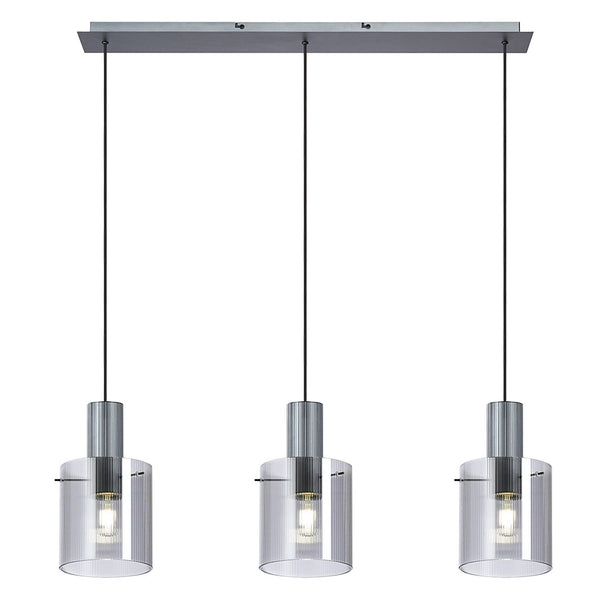 Belstone Fine Ribbed Triple Drop Linear Pendant in Dark Grey with Smoke Glass