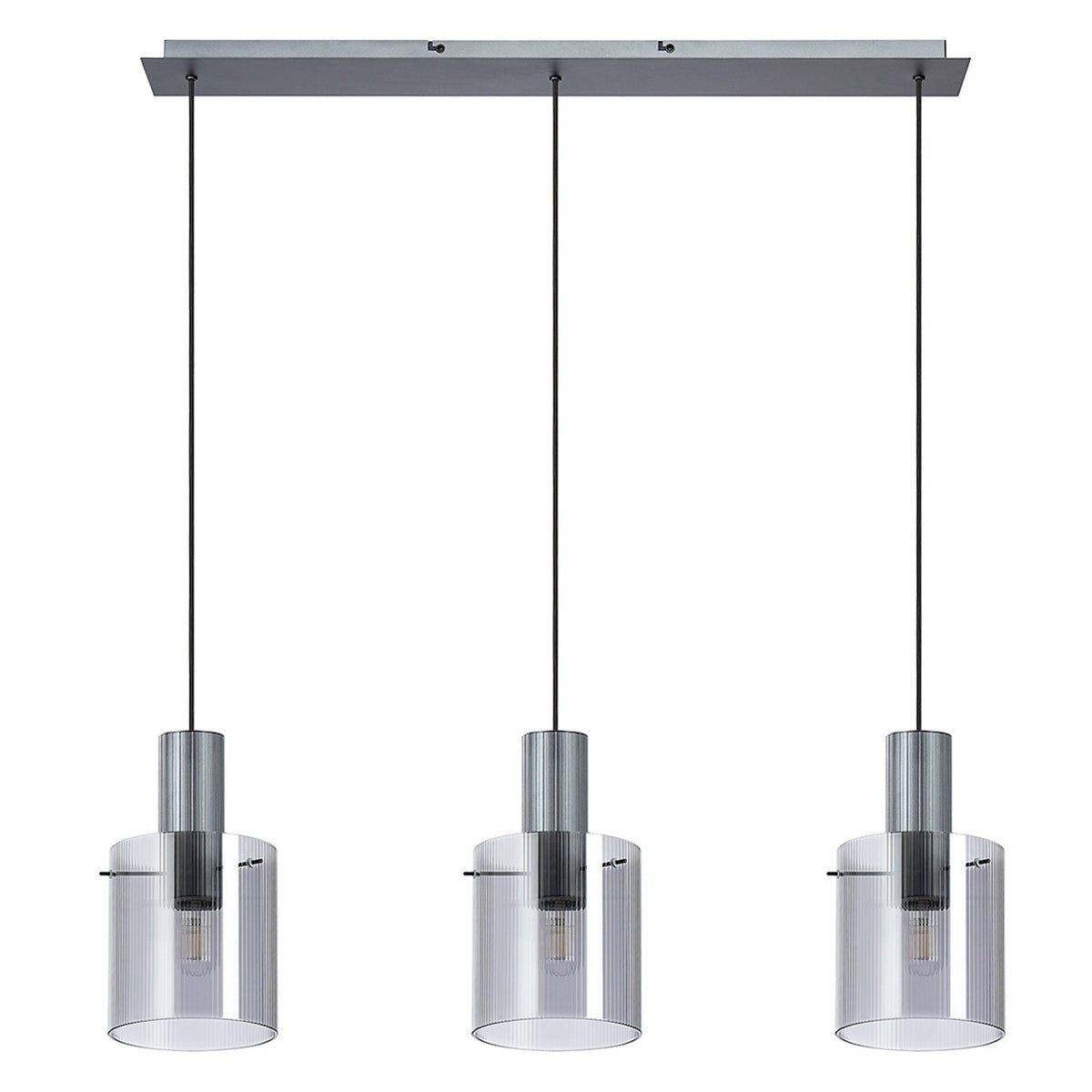 Belstone Fine Ribbed Triple Drop Linear Pendant in Dark Grey with Smoke Glass