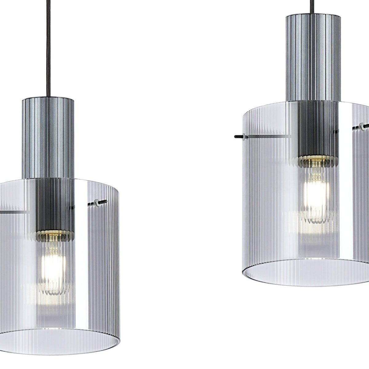 Belstone Fine Ribbed Triple Drop Linear Pendant in Dark Grey with Smoke Glass