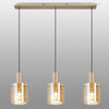 Belstone Fine Ribbed Triple Drop Linear Pendant in Light Gold with Amber Glass