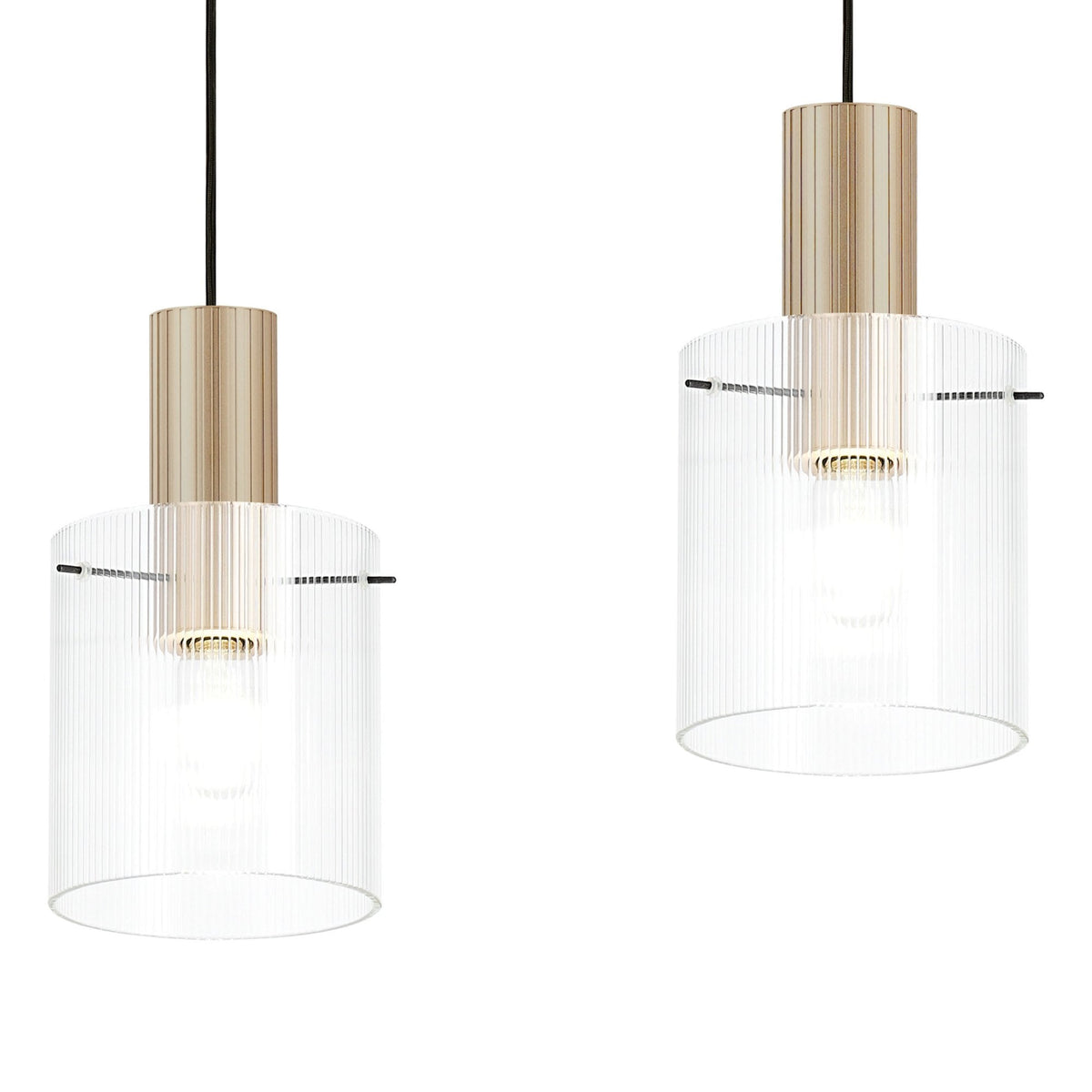 Belstone Fine Ribbed Triple Drop Linear Pendant in Light Gold with Clear Glass