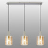 Belstone Wide Ribbed Triple Drop Linear Pendant in Beige Stone with Amber Glass