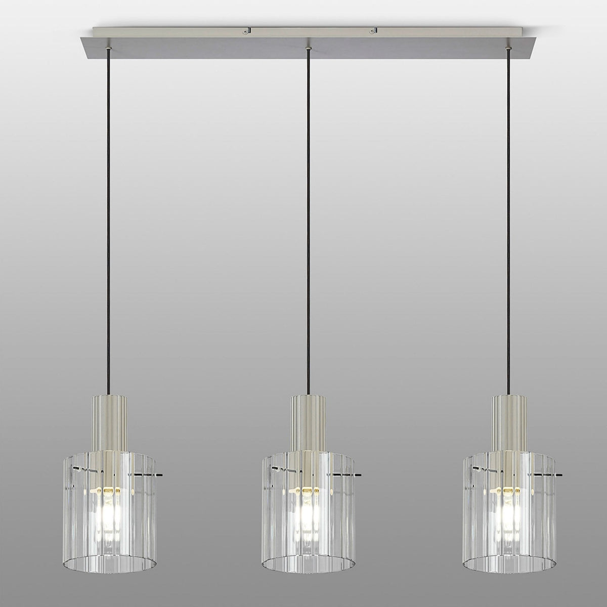 Belstone Wide Ribbed Triple Drop Linear Pendant in Beige Stone with Clear Glass
