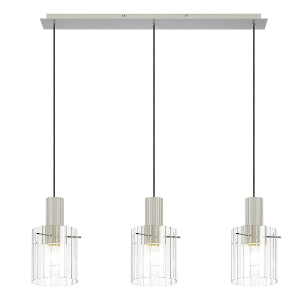 Belstone Wide Ribbed Triple Drop Linear Pendant in Beige Stone with Clear Glass