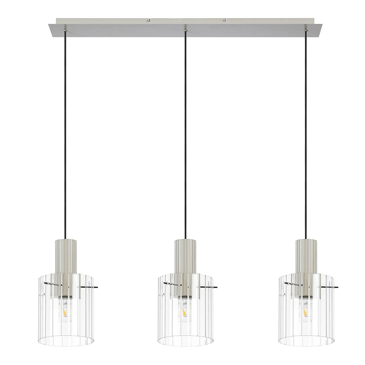 Belstone Wide Ribbed Triple Drop Linear Pendant in Beige Stone with Clear Glass