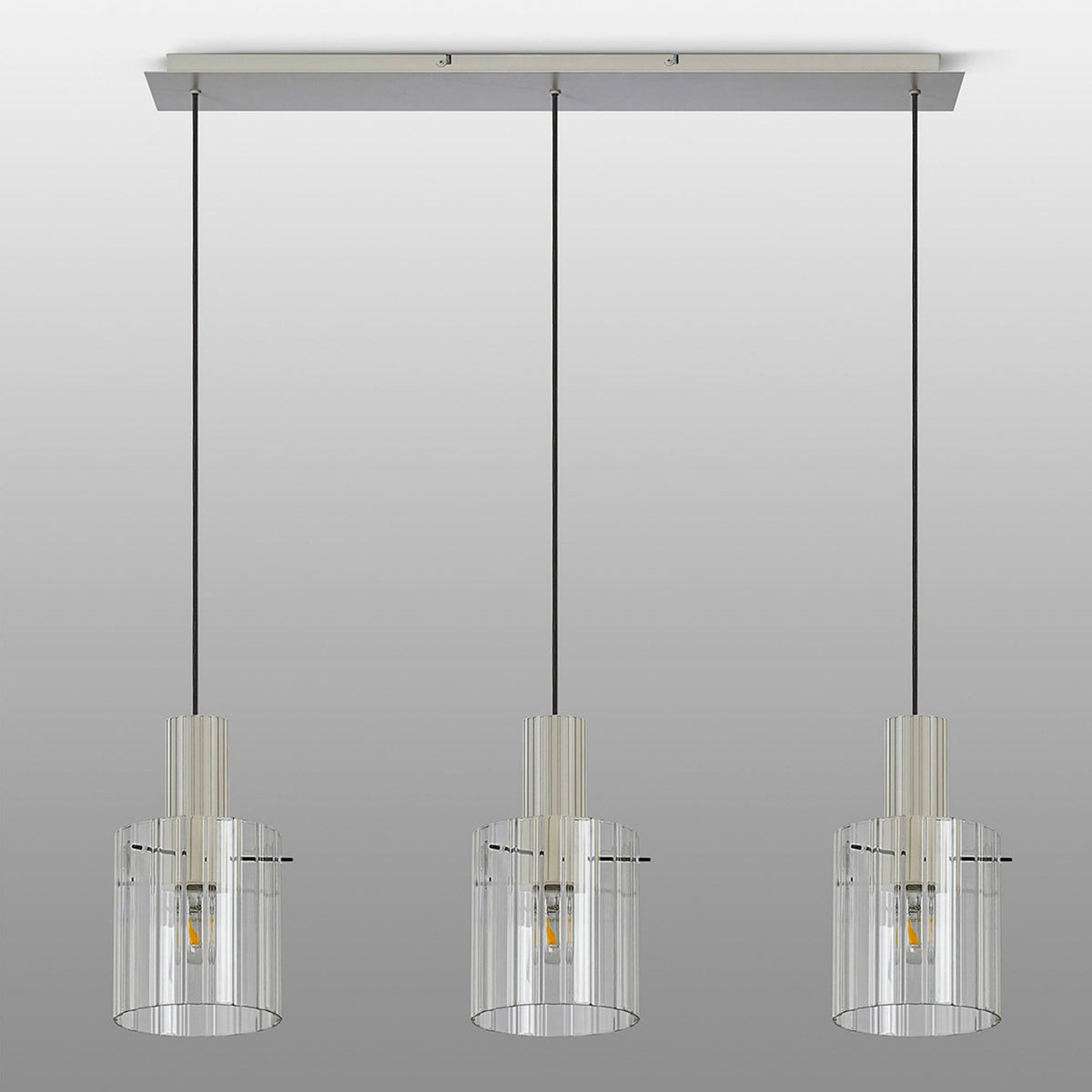 Belstone Wide Ribbed Triple Drop Linear Pendant in Beige Stone with Clear Glass