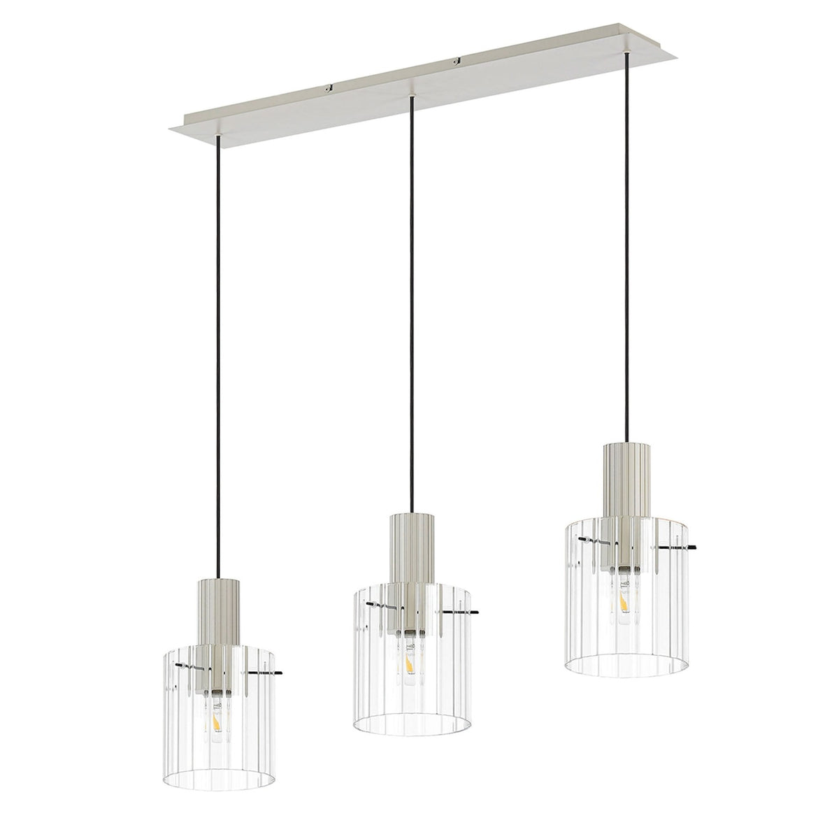 Belstone Wide Ribbed Triple Drop Linear Pendant in Beige Stone with Clear Glass