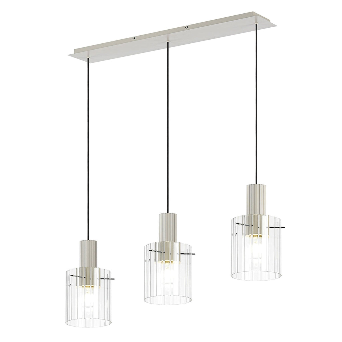Belstone Wide Ribbed Triple Drop Linear Pendant in Beige Stone with Clear Glass