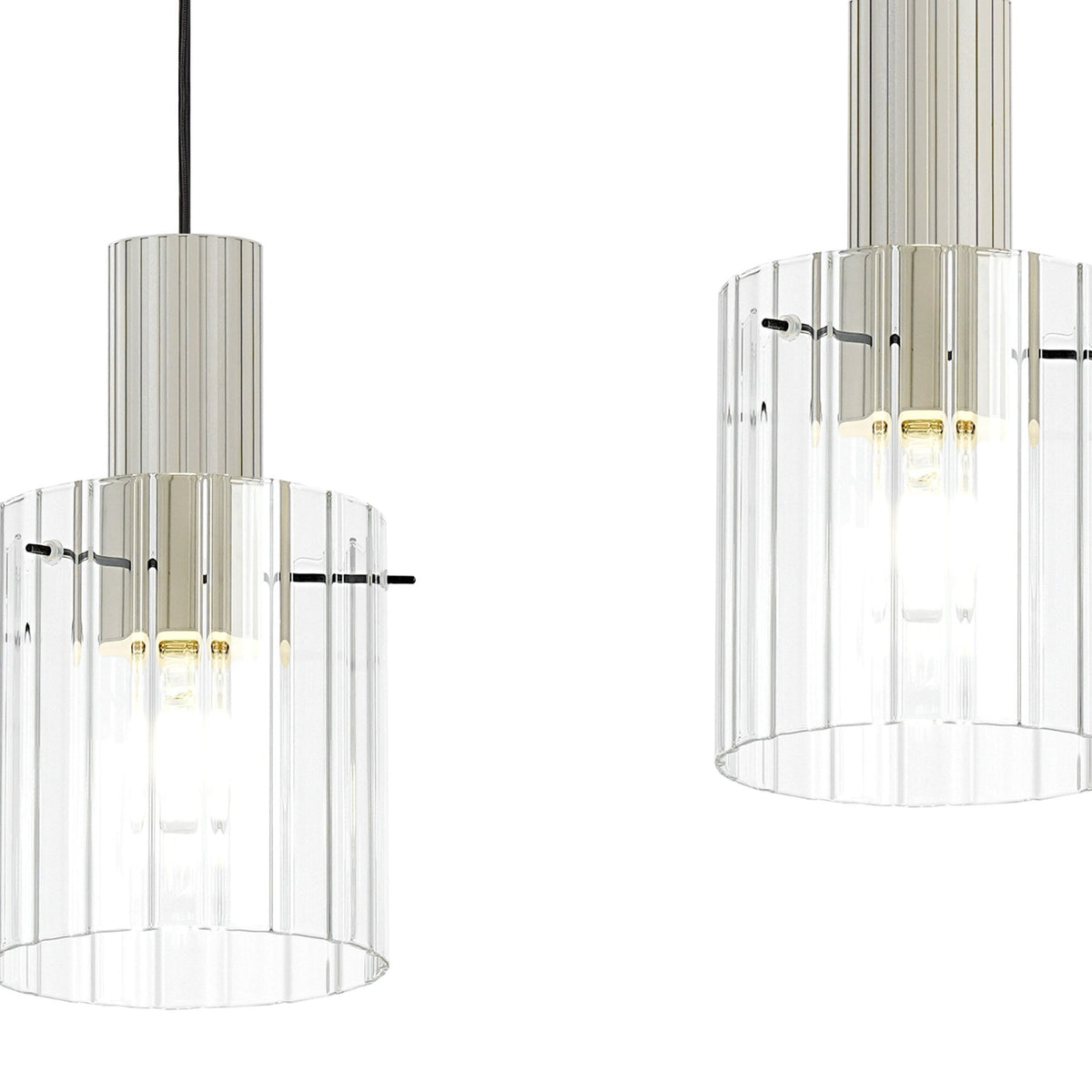Belstone Wide Ribbed Triple Drop Linear Pendant in Beige Stone with Clear Glass