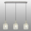 Belstone Wide Ribbed Triple Drop Linear Pendant in Beige Stone with Frosted & Clear Glass