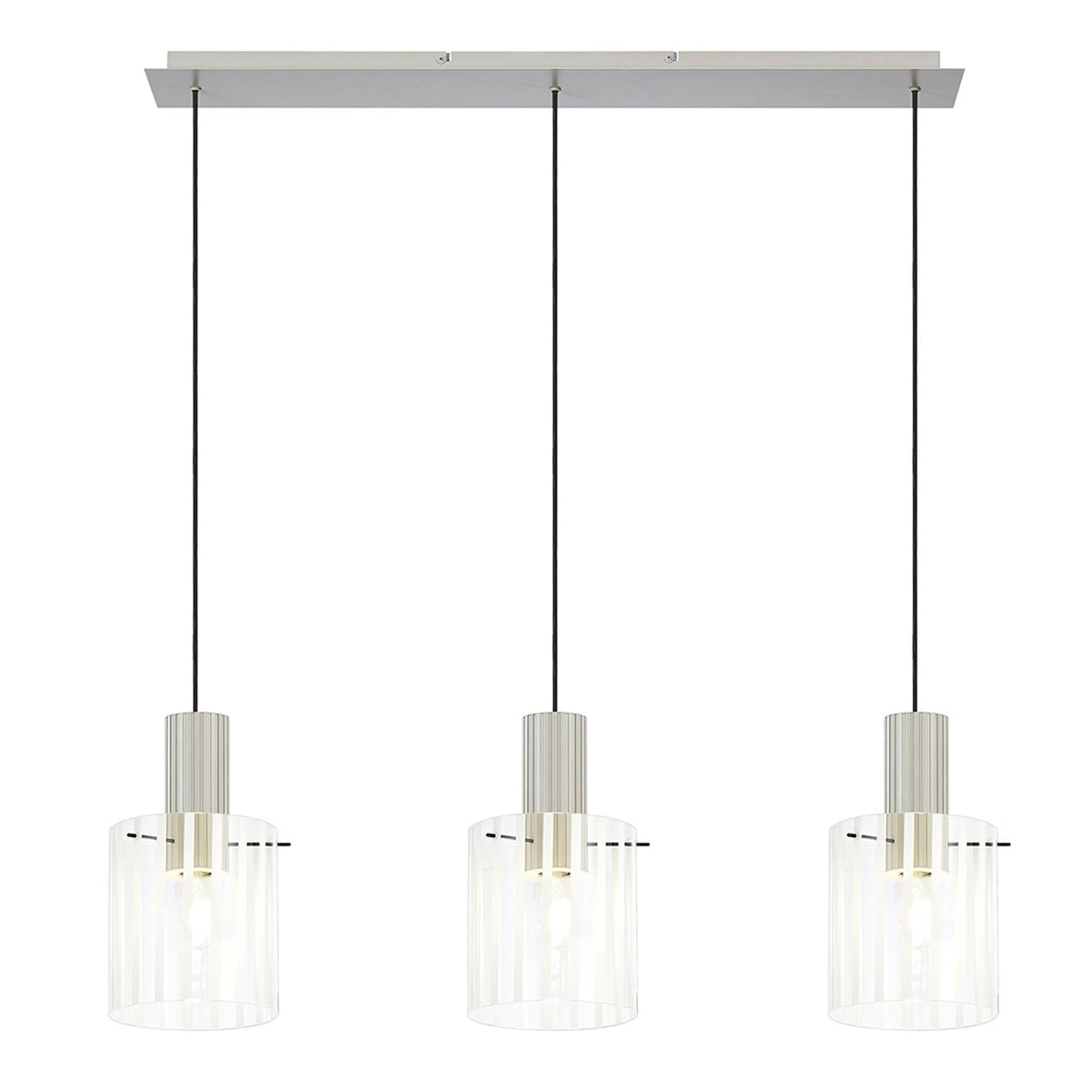 Belstone Wide Ribbed Triple Drop Linear Pendant in Beige Stone with Frosted & Clear Glass