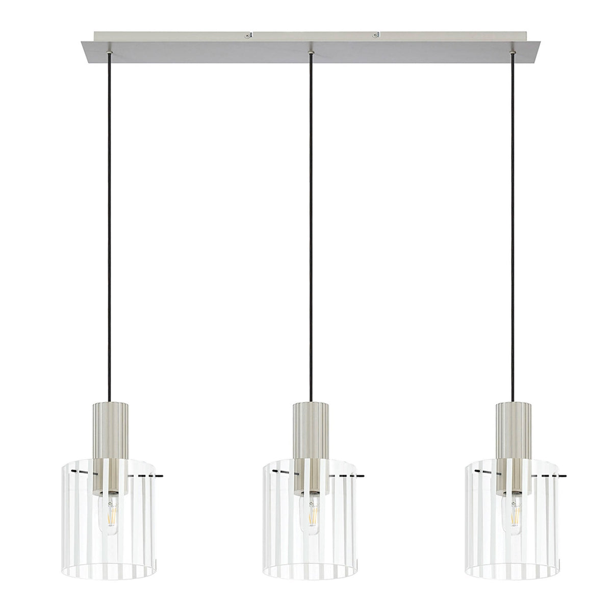 Belstone Wide Ribbed Triple Drop Linear Pendant in Beige Stone with Frosted & Clear Glass