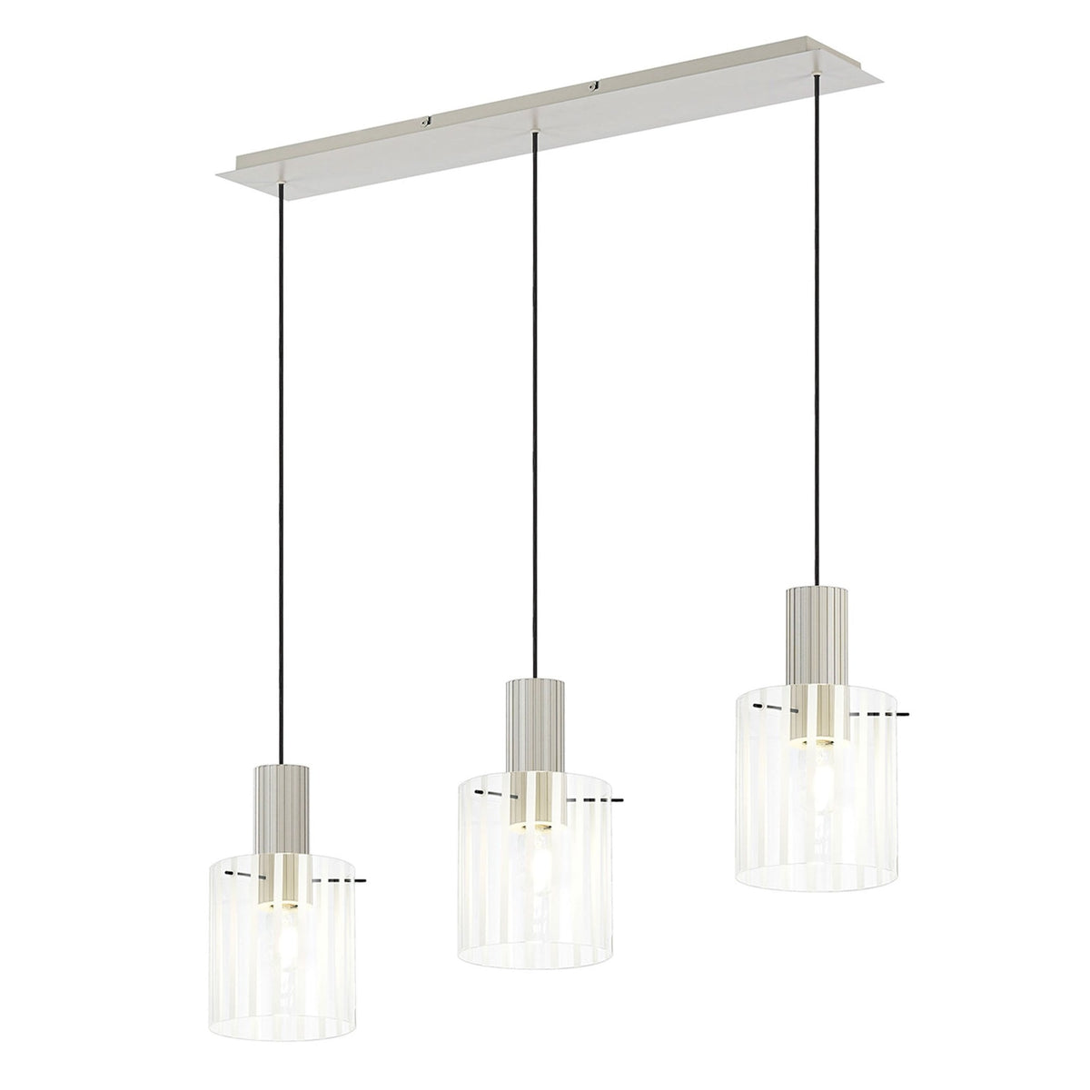 Belstone Wide Ribbed Triple Drop Linear Pendant in Beige Stone with Frosted & Clear Glass