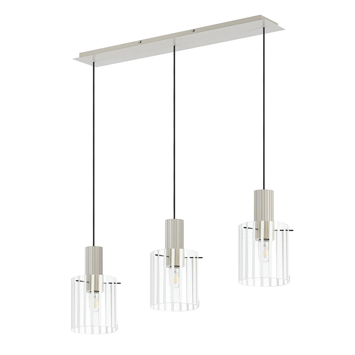 Belstone Wide Ribbed Triple Drop Linear Pendant in Beige Stone with Frosted & Clear Glass