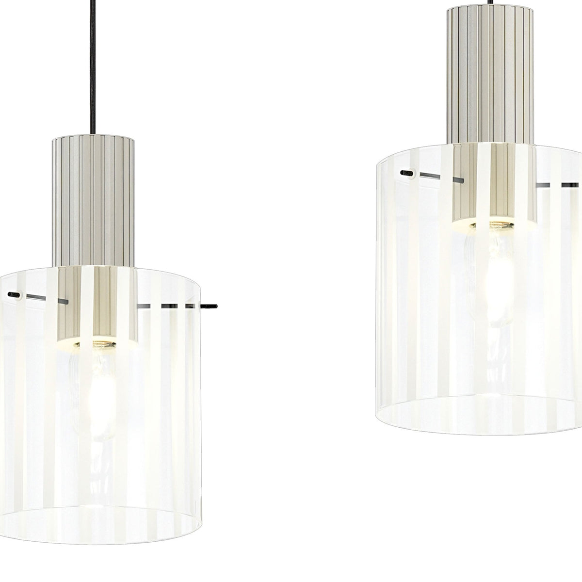 Belstone Wide Ribbed Triple Drop Linear Pendant in Beige Stone with Frosted & Clear Glass