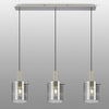 Belstone Wide Ribbed Triple Drop Linear Pendant in Beige Stone with Smoke Glass