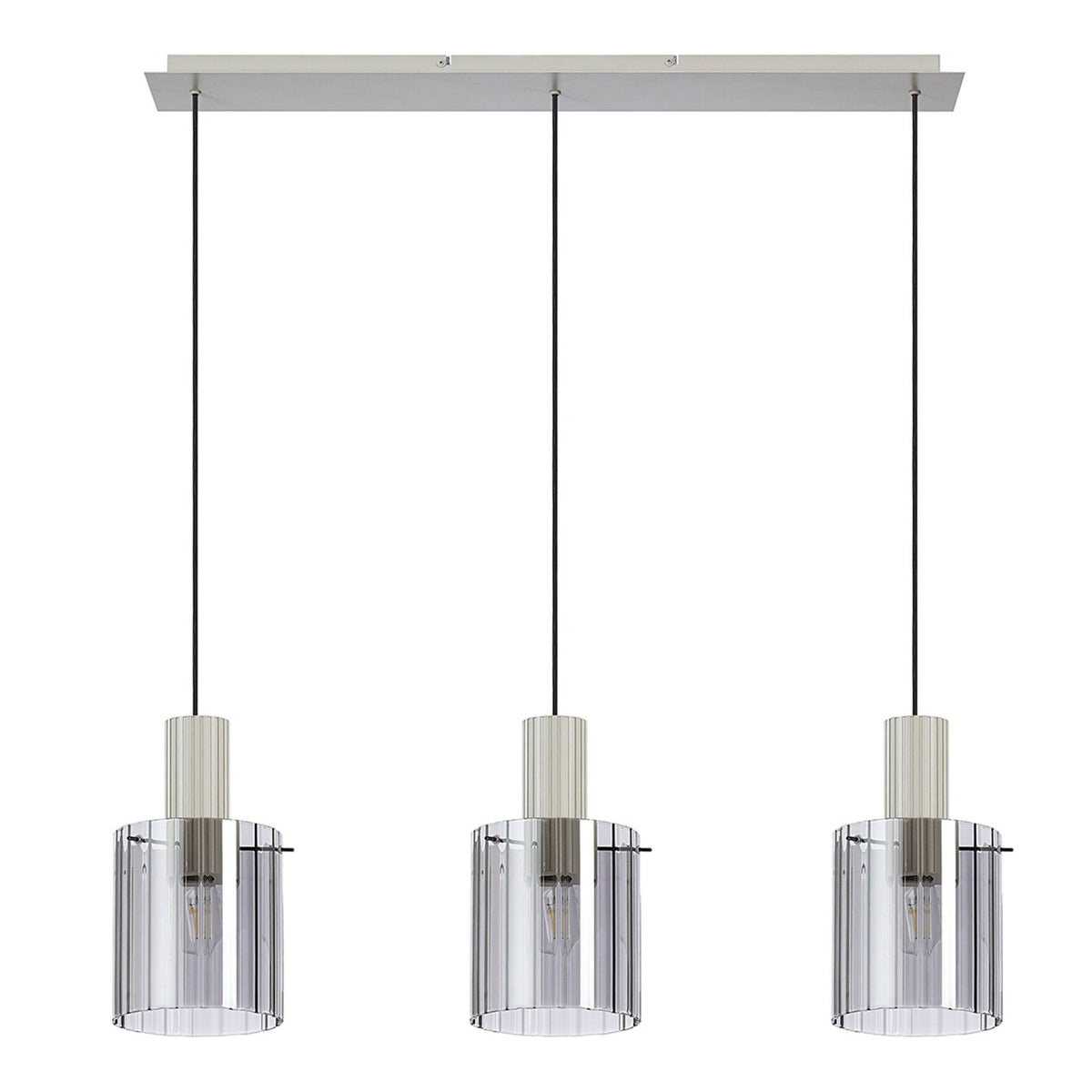 Belstone Wide Ribbed Triple Drop Linear Pendant in Beige Stone with Smoke Glass