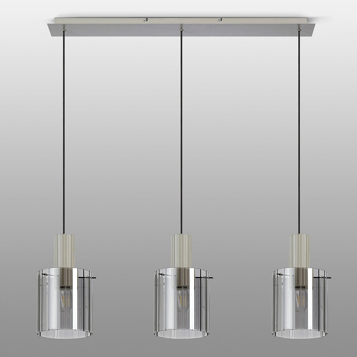 Belstone Wide Ribbed Triple Drop Linear Pendant in Beige Stone with Smoke Glass