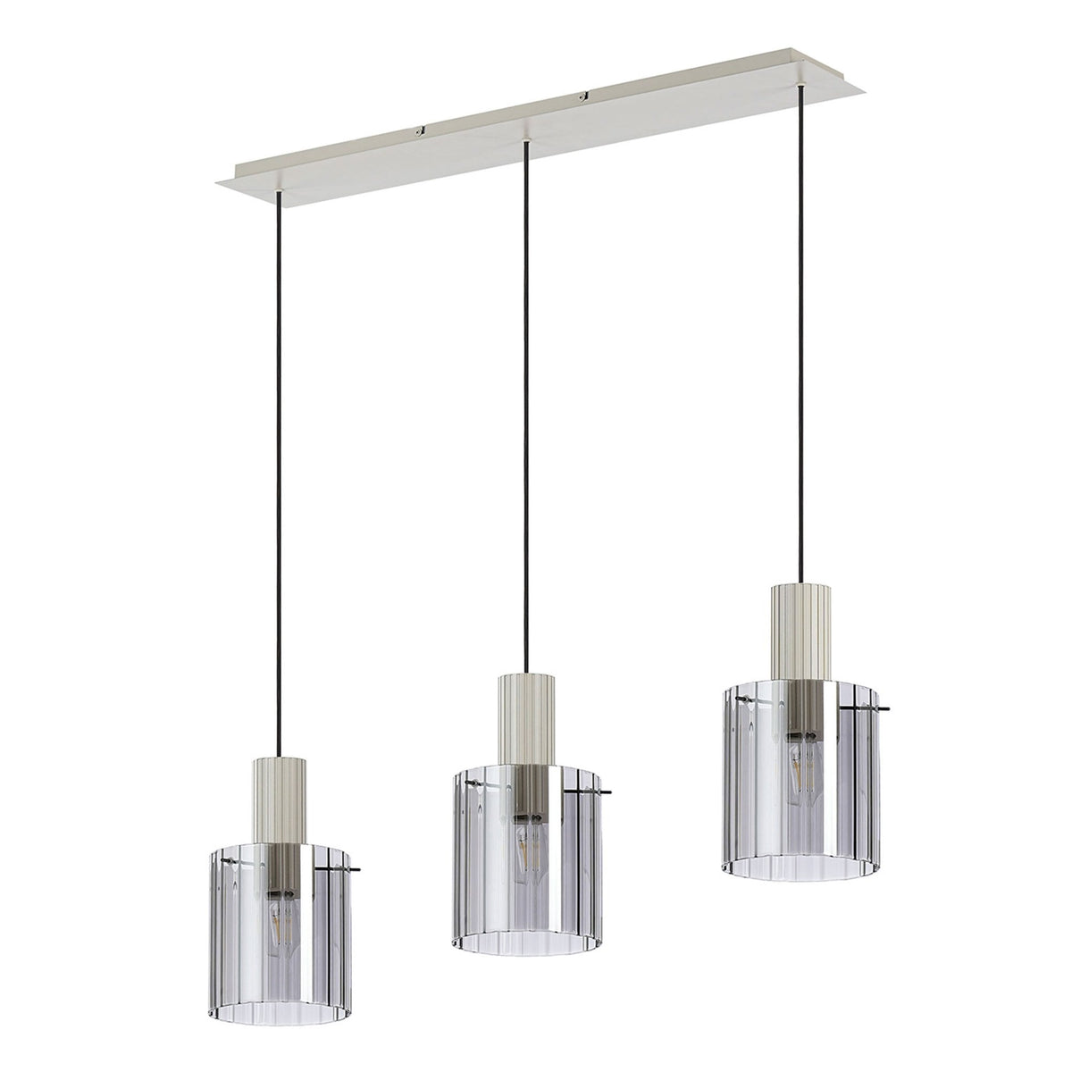Belstone Wide Ribbed Triple Drop Linear Pendant in Beige Stone with Smoke Glass