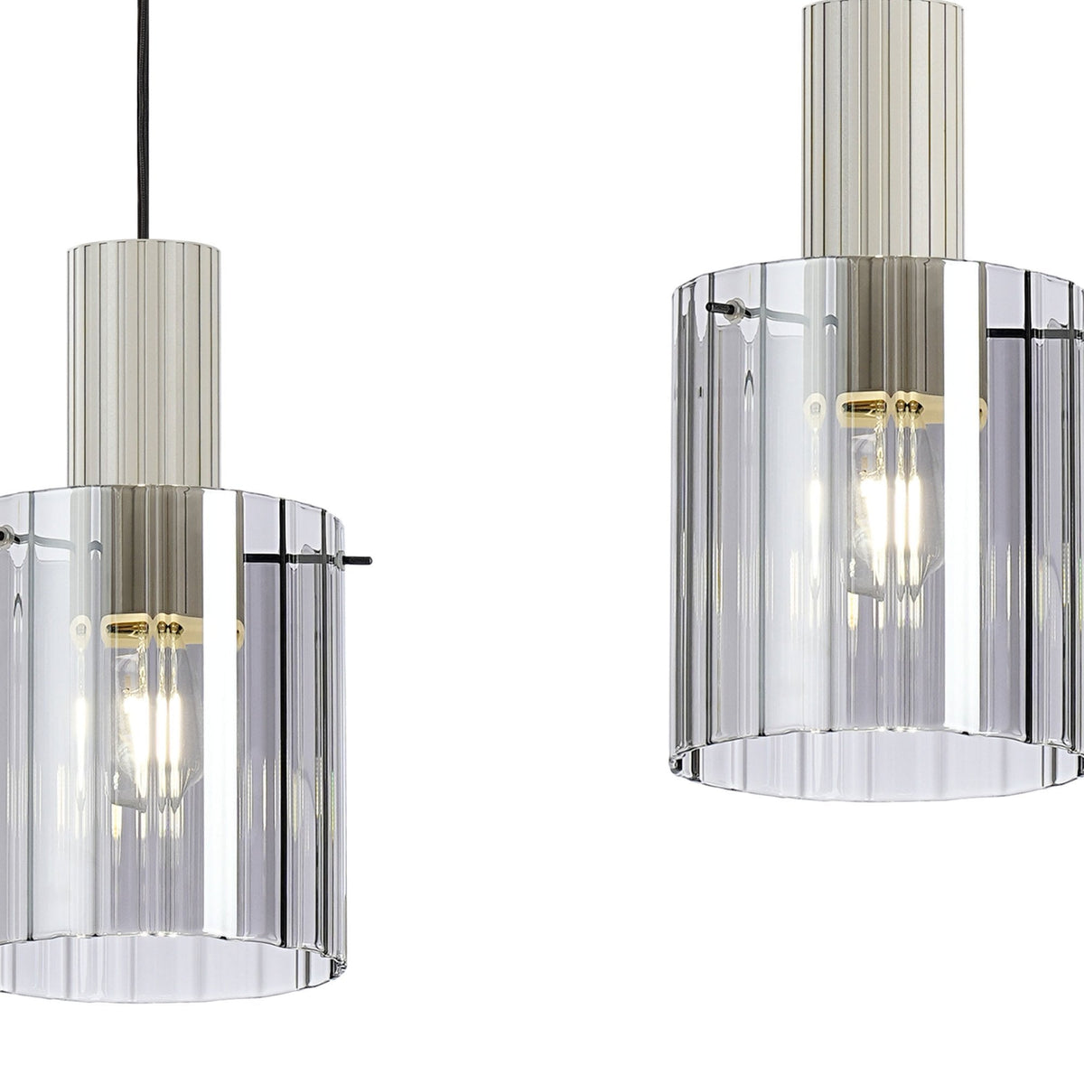 Belstone Wide Ribbed Triple Drop Linear Pendant in Beige Stone with Smoke Glass