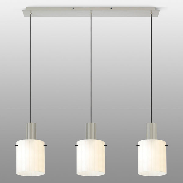 Belstone Wide Ribbed Triple Drop Linear Pendant in Beige Stone with Gloss White Glass