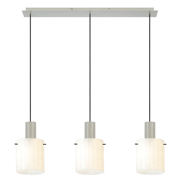 Belstone Wide Ribbed Triple Drop Linear Pendant in Beige Stone with Gloss White Glass