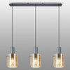 Belstone Wide Ribbed Triple Drop Linear Pendant in Dark Grey with Amber Glass