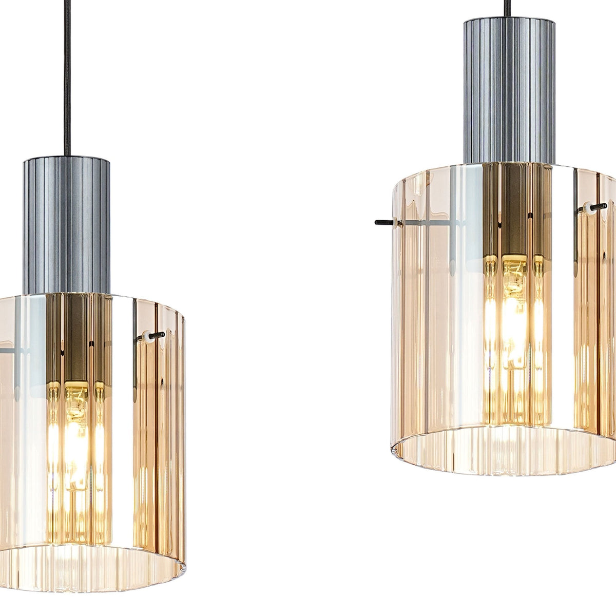 Belstone Wide Ribbed Triple Drop Linear Pendant in Dark Grey with Amber Glass