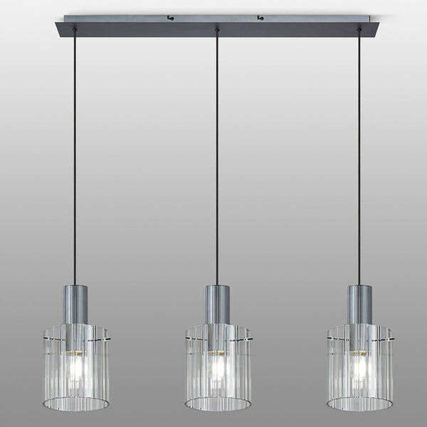 Belstone Wide Ribbed Triple Drop Linear Pendant in Dark Grey with Clear Glass