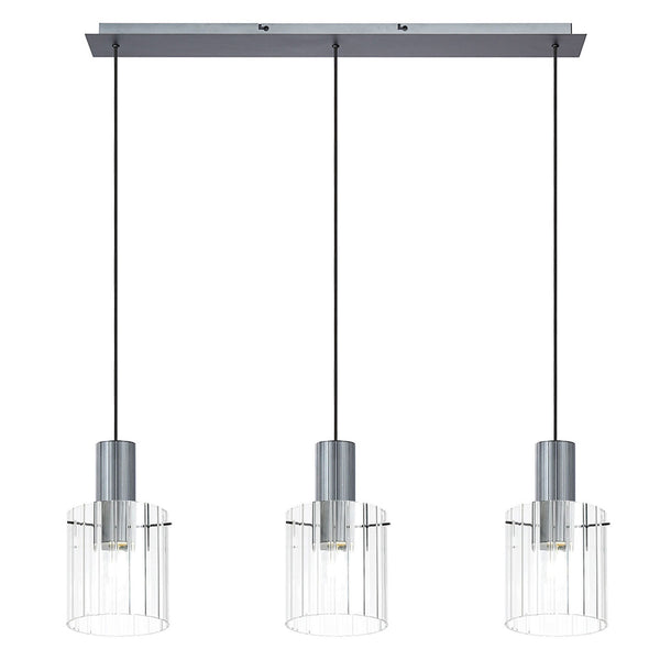 Belstone Wide Ribbed Triple Drop Linear Pendant in Dark Grey with Clear Glass