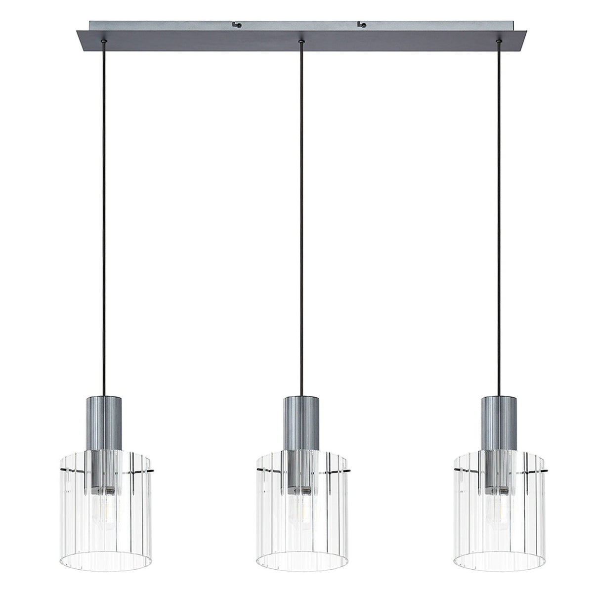 Belstone Wide Ribbed Triple Drop Linear Pendant in Dark Grey with Clear Glass