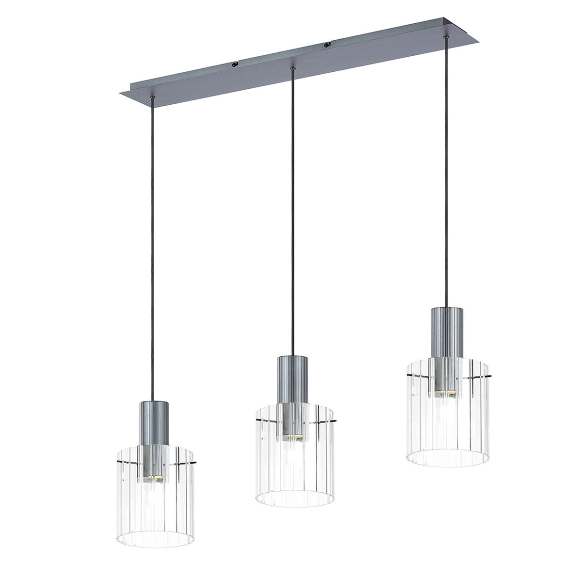 Belstone Wide Ribbed Triple Drop Linear Pendant in Dark Grey with Clear Glass