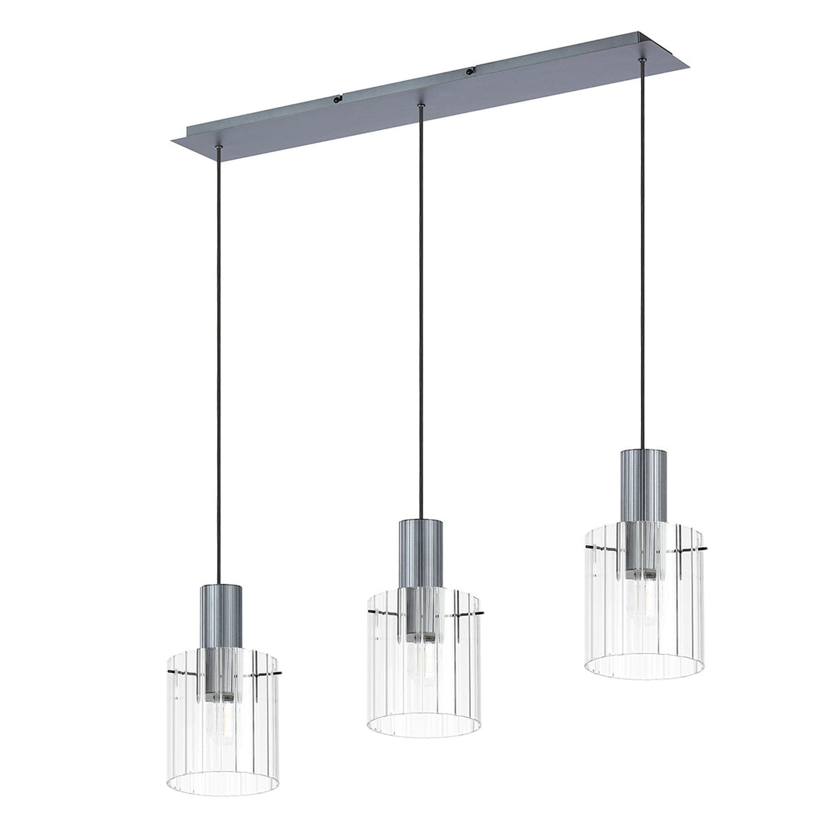 Belstone Wide Ribbed Triple Drop Linear Pendant in Dark Grey with Clear Glass