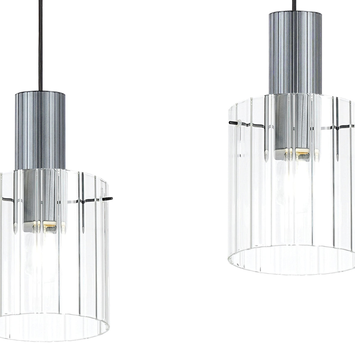 Belstone Wide Ribbed Triple Drop Linear Pendant in Dark Grey with Clear Glass