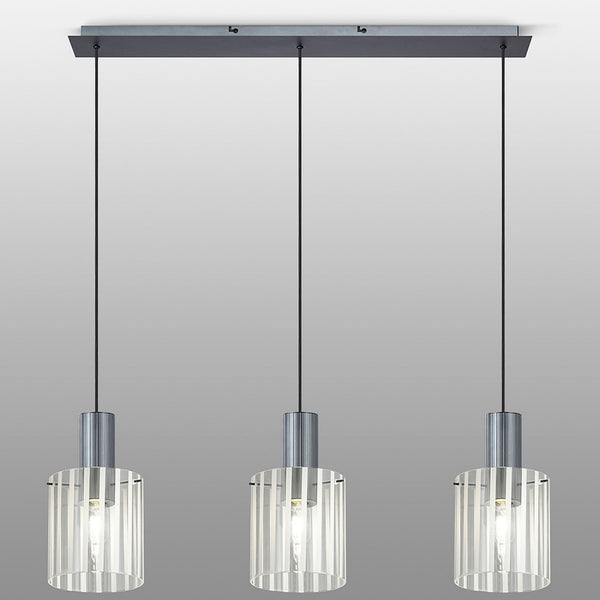 Belstone Wide Ribbed Triple Drop Linear Pendant in Dark Grey with Frosted & Clear Glass