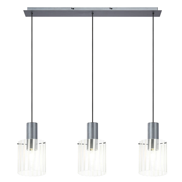 Belstone Wide Ribbed Triple Drop Linear Pendant in Dark Grey with Frosted & Clear Glass