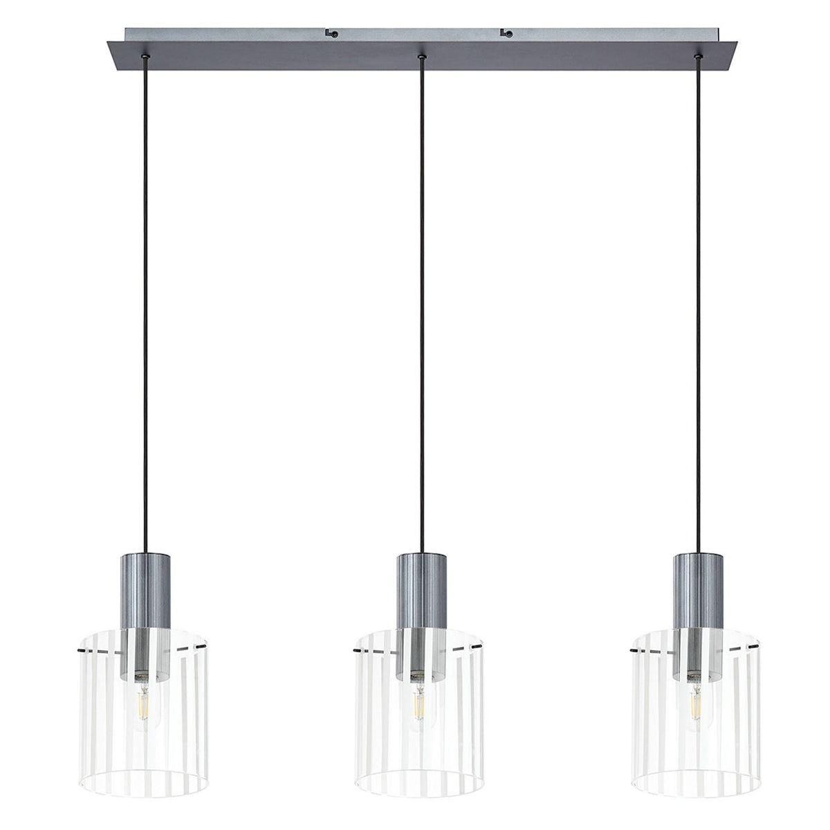 Belstone Wide Ribbed Triple Drop Linear Pendant in Dark Grey with Frosted & Clear Glass