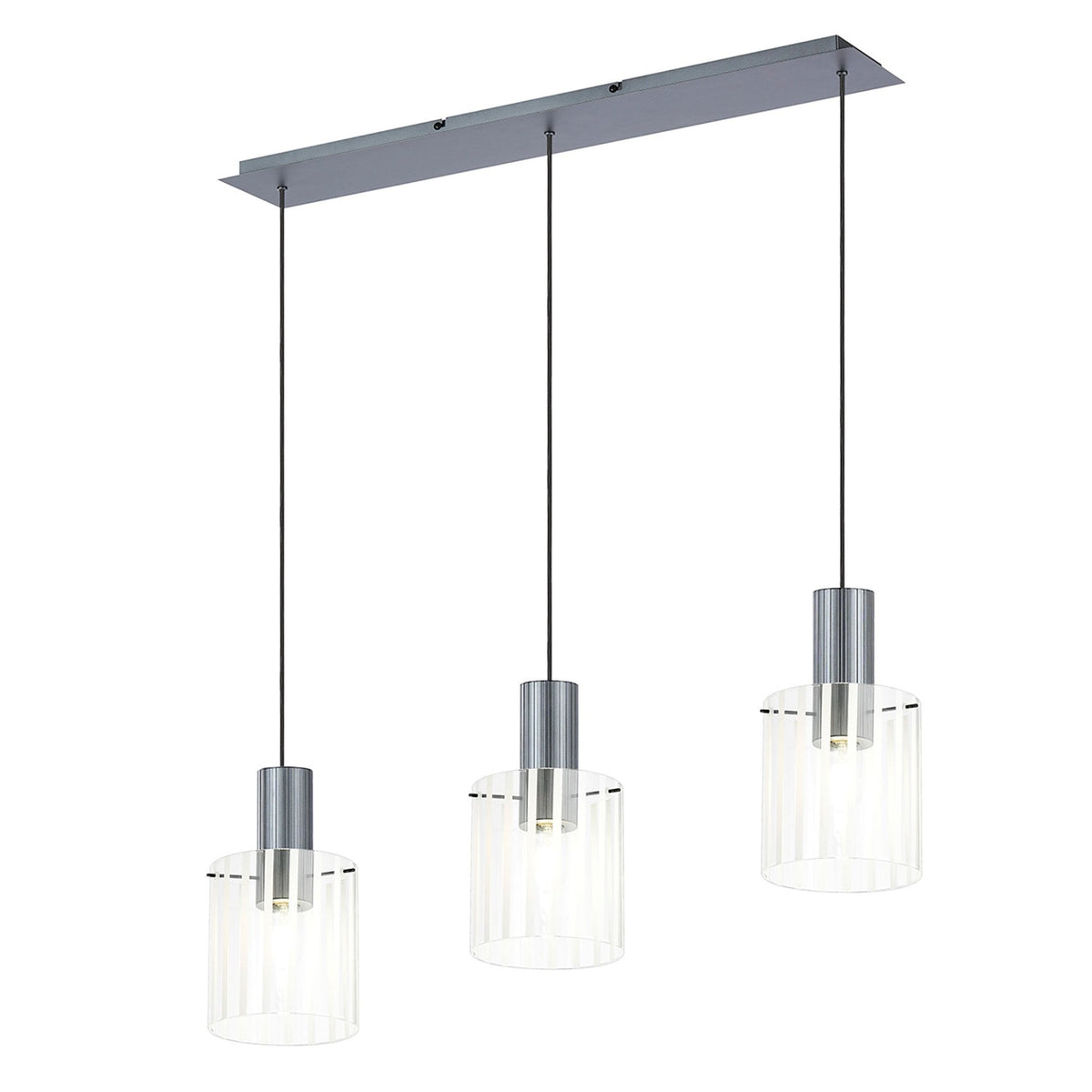 Belstone Wide Ribbed Triple Drop Linear Pendant in Dark Grey with Frosted & Clear Glass