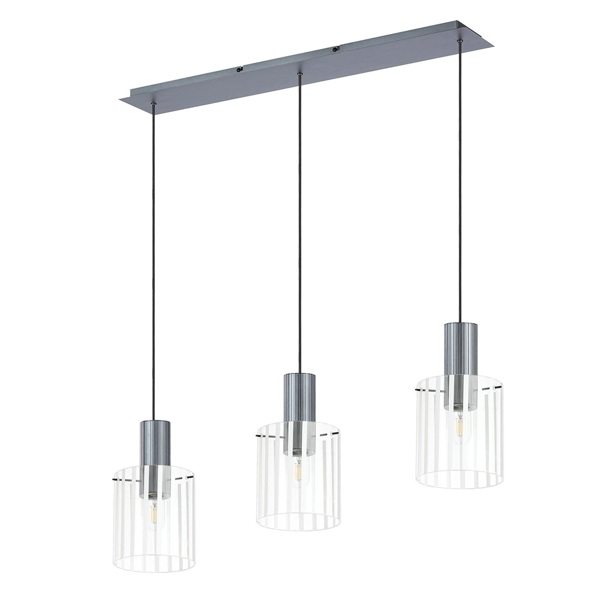 Belstone Wide Ribbed Triple Drop Linear Pendant in Dark Grey with Frosted & Clear Glass