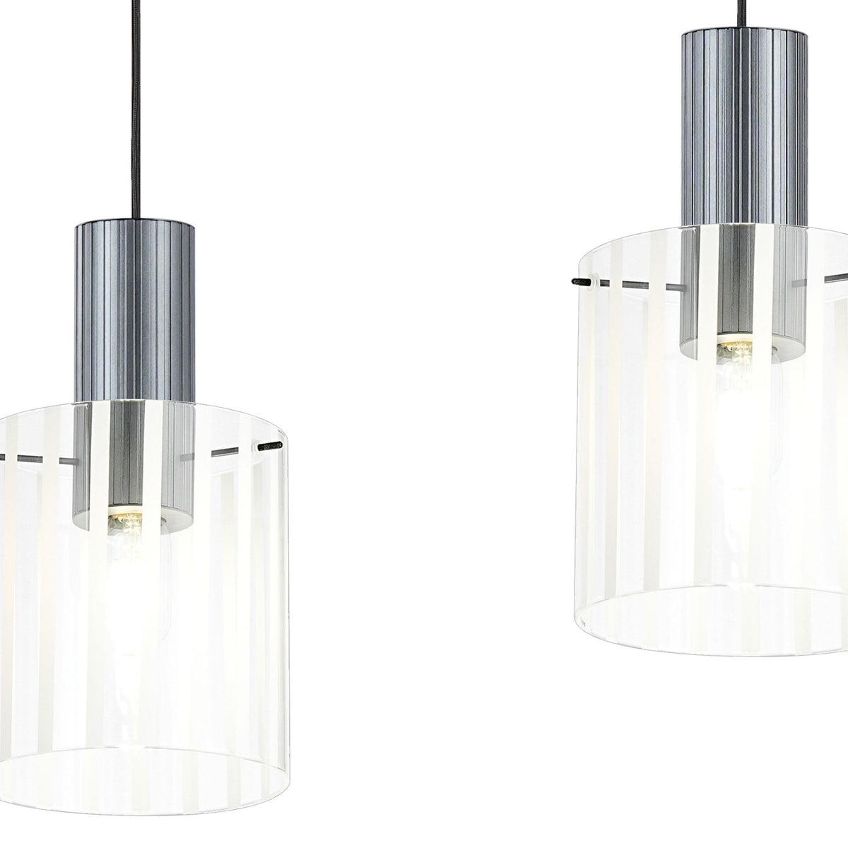 Belstone Wide Ribbed Triple Drop Linear Pendant in Dark Grey with Frosted & Clear Glass