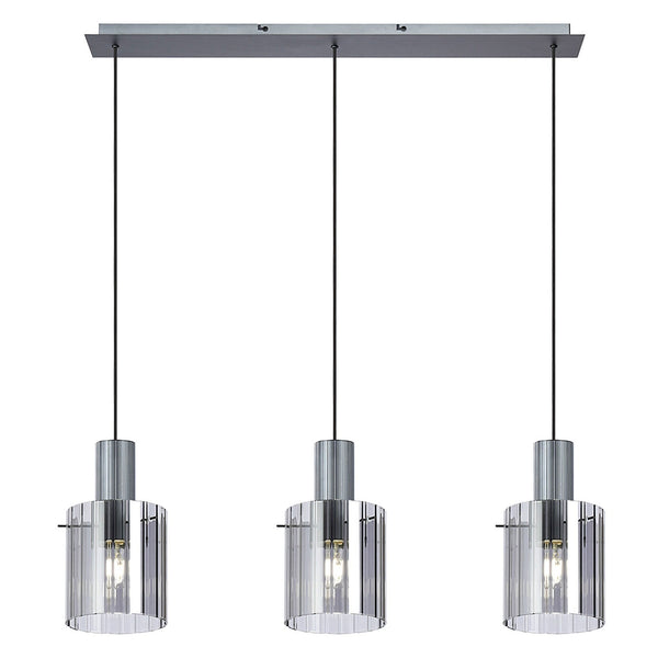 Belstone Wide Ribbed Triple Drop Linear Pendant in Dark Grey with Smoke Glass